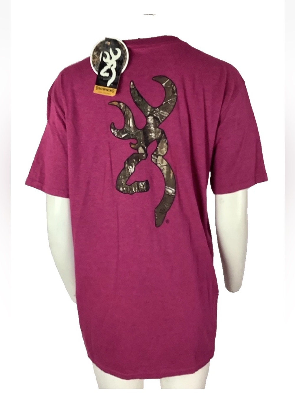 NWT Browning Womens Sz L Real Tree Camo Logo Basic T Shirt Pink Hunting Gear